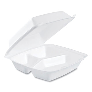 Dart® Foam Container, Hinged Lid, 3-Comp, 8 3/8 x 7 7/8 x 3 1/4, 200/Carton (DRC85HT3R)
