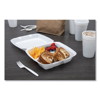 Dart® Foam Container, Hinged Lid, 3-Comp, 8 3/8 x 7 7/8 x 3 1/4, 200/Carton (DRC85HT3R)