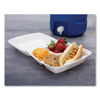 Dart® Foam Container, Hinged Lid, 3-Comp, 8 3/8 x 7 7/8 x 3 1/4, 200/Carton (DRC85HT3R)