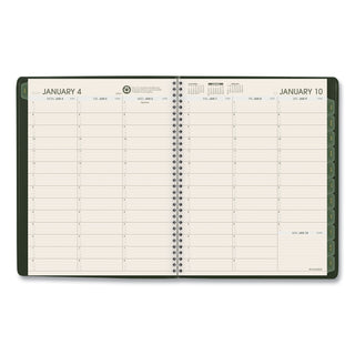 AT-A-GLANCE® Recycled Weekly Vertical-Column Format Appointment Book, 11 x 8.25, Green Cover, 12-Month (Jan to Dec): 2025 (AAG70950G60)
