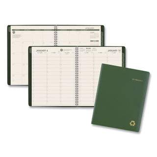 AT-A-GLANCE® Recycled Weekly Vertical-Column Format Appointment Book, 11 x 8.25, Green Cover, 12-Month (Jan to Dec): 2025 (AAG70950G60)