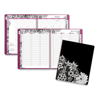 Cambridge® Floradoodle Weekly/Monthly Professional Planner, Floral Artwork, 11 x 8.5, Black/White Cover, 12-Month (Jan-Dec): 2025 (AAG589905)