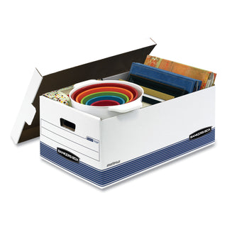 Bankers Box® STOR/FILE Medium-Duty Storage Boxes, Legal Files, 15.88" x 25.38" x 10.25", White/Blue, 12/Carton (FEL00702)