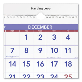 AT-A-GLANCE® Deluxe Three-Month Reference Wall Calendar, Vertical Orientation, 12 x 27, White Sheets, 14-Month: Dec 2024 to Jan 2026 (AAGPM1128)