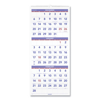 AT-A-GLANCE® Deluxe Three-Month Reference Wall Calendar, Vertical Orientation, 12 x 27, White Sheets, 14-Month: Dec 2024 to Jan 2026 (AAGPM1128)