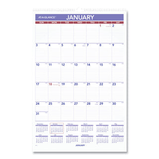AT-A-GLANCE® Monthly Wall Calendar with Ruled Daily Blocks, 15.5 x 22.75, White Sheets, 12-Month (Jan to Dec): 2025 (AAGPM328)