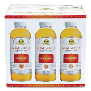 GT's Living Foods Organic Raw Kombucha Gingerade, 16.2 oz Bottle, 6/Pack (GRR90200098)