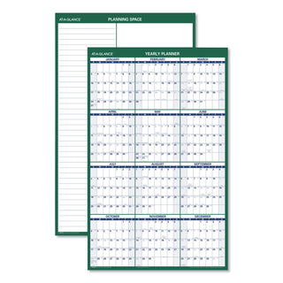 AT-A-GLANCE® Vertical Erasable Wall Planner, 24 x 36, White/Green Sheets, 12-Month (Jan to Dec): 2025 (AAGPM21028)