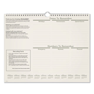 AT-A-GLANCE® Recycled Wall Calendar, Unruled Blocks, 15 x 12, Sand/Green Sheets, 12-Month (Jan to Dec): 2025 (AAGPMG7728)