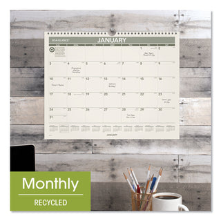 AT-A-GLANCE® Recycled Wall Calendar, Unruled Blocks, 15 x 12, Sand/Green Sheets, 12-Month (Jan to Dec): 2025 (AAGPMG7728)