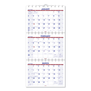 AT-A-GLANCE® Move-A-Page Three-Month Wall Calendar, 12 x 27, White/Red/Blue Sheets, 15-Month: Dec 2024 to Feb 2026 (AAGPMLF1128)