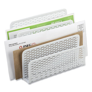 Artistic® Urban Collection Punched Metal Letter Sorter, 3 Sections, DL to A6 Size Files, 6.5" x 3.25" x 5.5", White (AOPART20003WH)