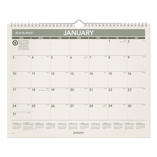 AT-A-GLANCE® Recycled Wall Calendar, Unruled Blocks, 15 x 12, Sand/Green Sheets, 12-Month (Jan to Dec): 2025 (AAGPMG7728)
