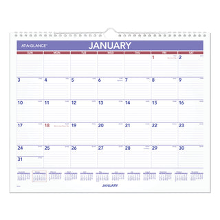 AT-A-GLANCE® Monthly Wall Calendar, 15 x 12, White/Red/Blue Sheets, 12-Month (Jan to Dec): 2025 (AAGPM828)