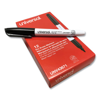 Universal® Pen Style Dry Erase Marker, Fine Bullet Tip, Black, Dozen (UNV43671)