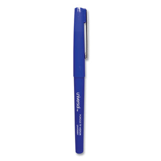 Universal® Porous Point Pen, Stick, Medium 0.7 mm, Blue Ink, Blue Barrel, Dozen (UNV50501)