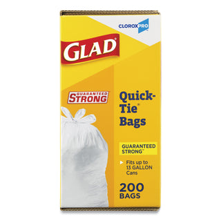 Glad® Tall Kitchen Quick-Tie Bags, 13 gal, 0.66 mil, 23.75" x 28", White, 200/Box (CLO15931)