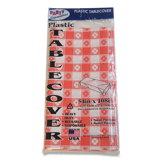 Tablemate® Table Set Rectangular Table Covers, Heavyweight Plastic, 54" x 108", Plaid Red/White, 6/Pack (TBL549RDG)