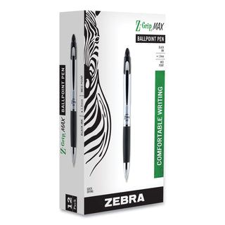 Zebra® Z-Grip MAX Retractable Ballpoint Pen, 1mm, Black Ink, Silver Barrel, Dozen (ZEB22410)