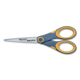 Westcott® Non-Stick Titanium Bonded Scissors, 7" Long, 3" Cut Length, Gray/Yellow Straight Handle (ACM14851)