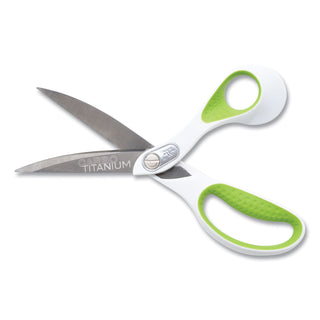 Westcott® CarboTitanium Bonded Scissors, 9" Long, 4.5" Cut Length, White/Green Bent Handle (ACM16445)