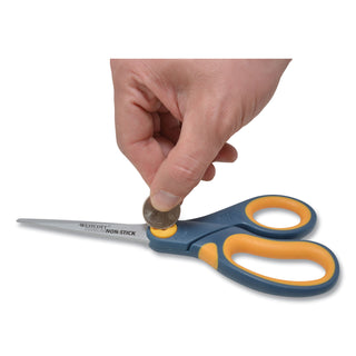 Westcott® Non-Stick Titanium Bonded Scissors, 8" Long, 3.25" Cut Length, Gray/Yellow Straight Handle (ACM14849)
