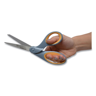 Westcott® Titanium Bonded Scissors, 8" Long, 3.5" Cut Length, Gray/Yellow Offset Handle (ACM13731)