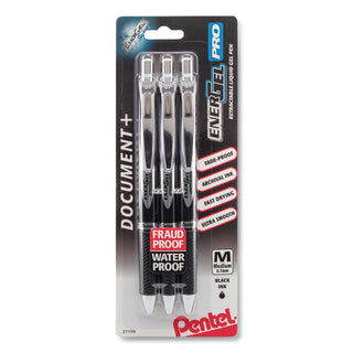 Pentel® EnerGel PRO Retractable Gel Pen, Medium 0.7mm, Black Ink/Barrel, 3/Pack (PENBLP77BP3A)