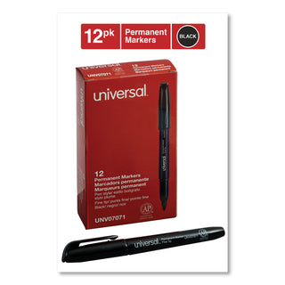 Universal® Pen-Style Permanent Marker, Fine Bullet Tip, Black, Dozen (UNV07071)