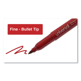 Universal® Pen-Style Permanent Marker, Fine Bullet Tip, Red, Dozen (UNV07072)