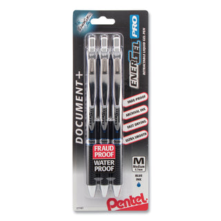 Pentel® EnerGel PRO Retractable Gel Pen, Medium 0.7mm, Blue Ink, Black Barrel, 3/Pack (PENBLP77BP3C)