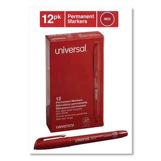 Universal® Pen-Style Permanent Marker, Fine Bullet Tip, Red, Dozen (UNV07072)