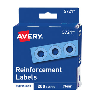 Avery® Dispenser Pack Hole Reinforcements, 1/4" Dia, Clear, 200/Pack (AVE05721)