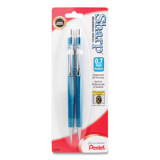 Pentel® Sharp Mechanical Pencil, 0.7 mm, HB (#2.5), Black Lead, Blue Barrel, 2/Pack (PENP207BP2K6)
