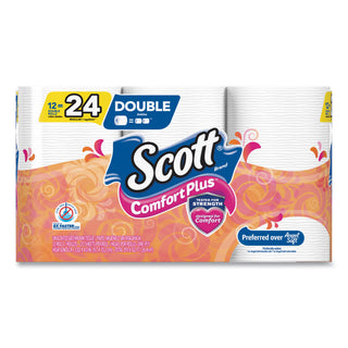 Scott® ComfortPlus Toilet Paper, Double Roll, Bath Tissue, Septic Safe, 1-Ply, White, 231 Sheets/Roll, 12 Rolls/Pack, 4 Packs/Carton (KCC47618)