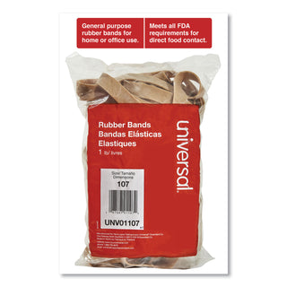 Universal® Rubber Bands, Size 107, 0.06" Gauge, Beige, 1 lb Box, 40/Pack (UNV01107)