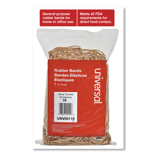 Universal® Rubber Bands, Size 19, 0.04" Gauge, Beige, 1 lb Bag, 1,240/Pack (UNV00119)