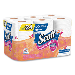 Scott® ComfortPlus Toilet Paper, Double Roll, Bath Tissue, Septic Safe, 1-Ply, White, 231 Sheets/Roll, 12 Rolls/Pack, 4 Packs/Carton (KCC47618)