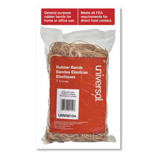 Universal® Rubber Bands, Size 54 (Assorted), Assorted Gauges, Beige, 1 lb Box (UNV00154)