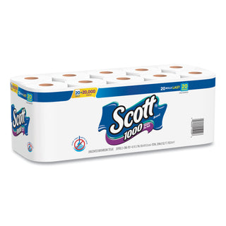 Scott® 1000 Bathroom Tissue, Septic Safe, 1-Ply, White, 1,000 Sheet/Roll, 20/Pack (KCC20032PK)