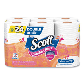 Scott® ComfortPlus Toilet Paper, Double Roll, Bath Tissue, Septic Safe, 1-Ply, White, 231 Sheets/Roll, 12 Rolls/Pack, 4 Packs/Carton (KCC47618)