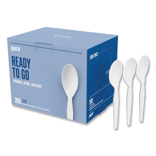 Perk™ Mediumweight Plastic Cutlery, Teaspoon, White, 300/Pack (PRK24391001)