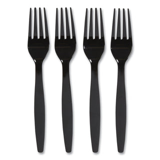 Perk™ Heavyweight Plastic Cutlery, Fork, Black, 100/Pack (PRK24390990)