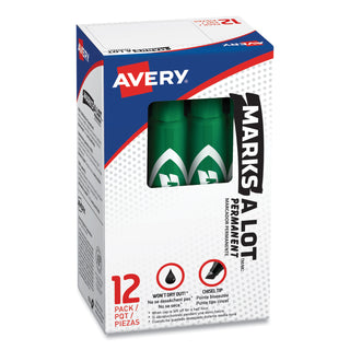 Avery® MARKS A LOT Regular Desk-Style Permanent Marker, Broad Chisel Tip, Green, Dozen (AVE07885)