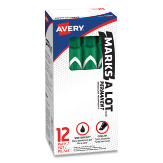 Avery® MARKS A LOT Large Desk-Style Permanent Marker, Broad Chisel Tip, Green, Dozen (AVE08885)