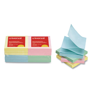 Universal® Fan-Folded Self-Stick Pop-Up Note Pads, 3" x 3", Assorted Pastel Colors, 100 Sheets/Pad, 12 Pads/Pack (UNV35619)