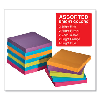 Universal® Self-Stick Note Pads, 3" x 3", Assorted Bright Colors, 100 Sheets/Pad, 12 Pads/Pack (UNV35610)