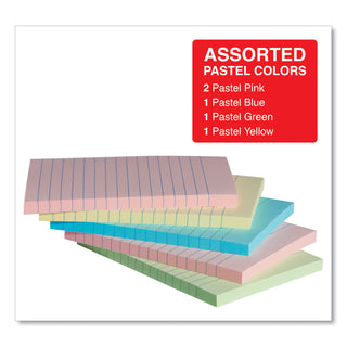 Universal® Self-Stick Note Pads, Note Ruled, 4" x 6", Assorted Pastel Colors, 100 Sheets/Pad, 5 Pads/Pack (UNV35616)