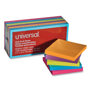 Universal® Self-Stick Note Pads, 3" x 3", Assorted Bright Colors, 100 Sheets/Pad, 12 Pads/Pack (UNV35610)