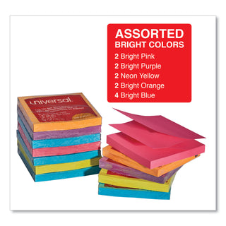 Universal® Fan-Folded Self-Stick Pop-Up Note Pads, 3" x 3", Assorted Bright Colors, 100 Sheets/Pad, 12 Pads/Pack (UNV35611)